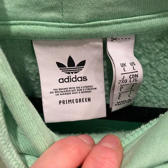 Adidas Sweatshirt Hoodie Men’s large Lime Green Primegreen Pocket Trefoil Logo - Picture 3 of 7